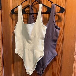 Set of Women's Bodysuits in Cream and Plum